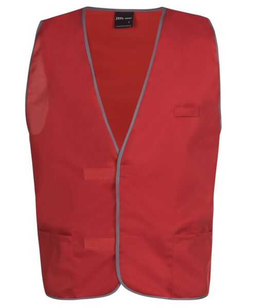 Red coloured non-hi-vis vests