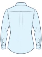 Corporate button-up shirt back view with a embroidery placement example high between the shoulder blades; check suitability first