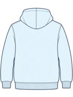 Hoodie back view with a embroidery placement example high between the shoulder blades; check suitability first