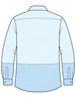 Cotton drill hi-vis work shirt back view with a embroidery placement example high between the shoulder blades; check suitability first
