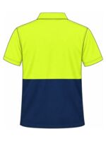 Hi-vis polo back with EMB placement example; suitability checked before production