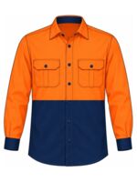Orange cotton drill · non-taped front with EMB placement example