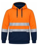 Orange hi-vis hoodie · taped front with EMB placement example