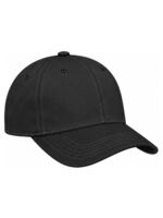 Black work cap front with EMB placement example