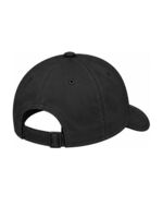 Black work cap back with EMB placement example; suitability checked before production