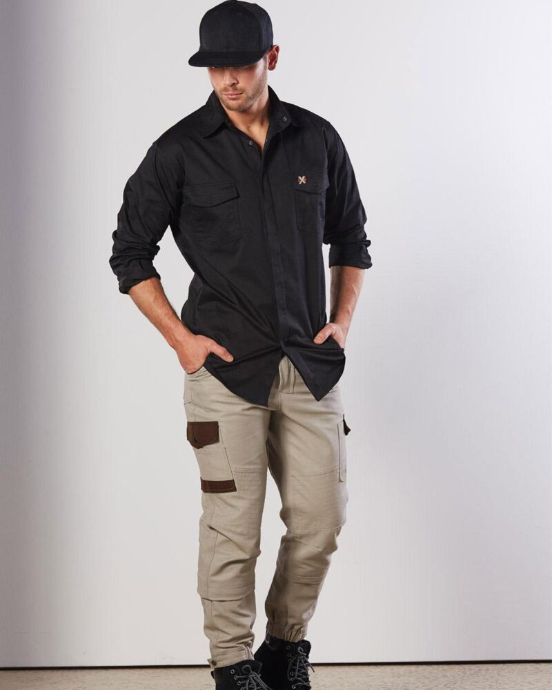 Mens Stretch Work Shirt With 2 Front Flap Pockets Thumbnail