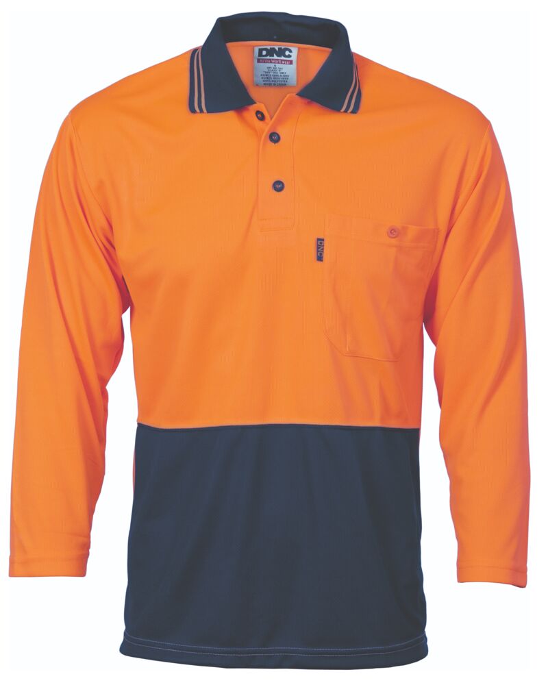 HiVis Two Tone Cool Breathe Polo Shirt, 3/4 Sleeve Thumbnail