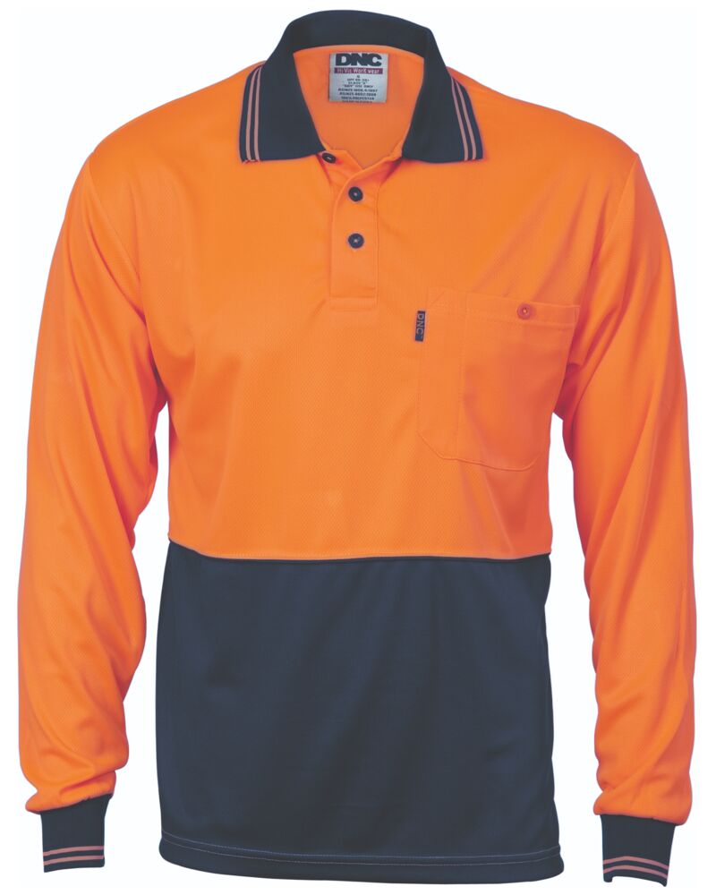 HiVis Two Tone Cool Breathe Polo Shirt, Long Sleeve Thumbnail
