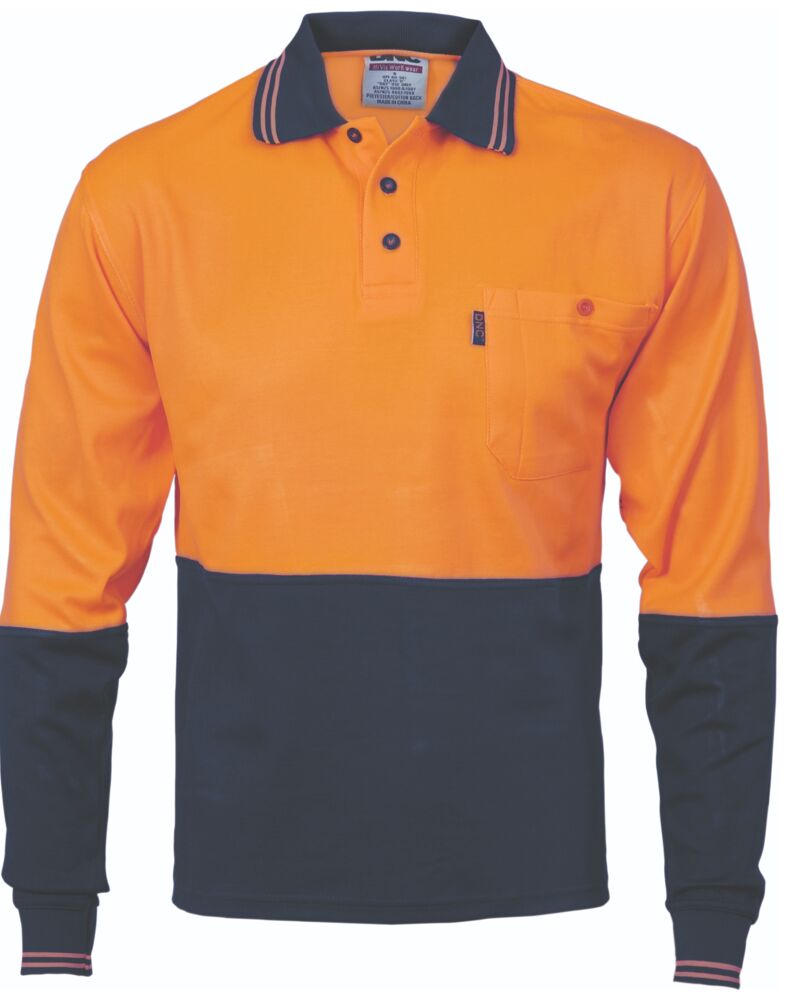 Cotton Back HiVis Two Tone Fluoro Polo - Long Sleeve Thumbnail