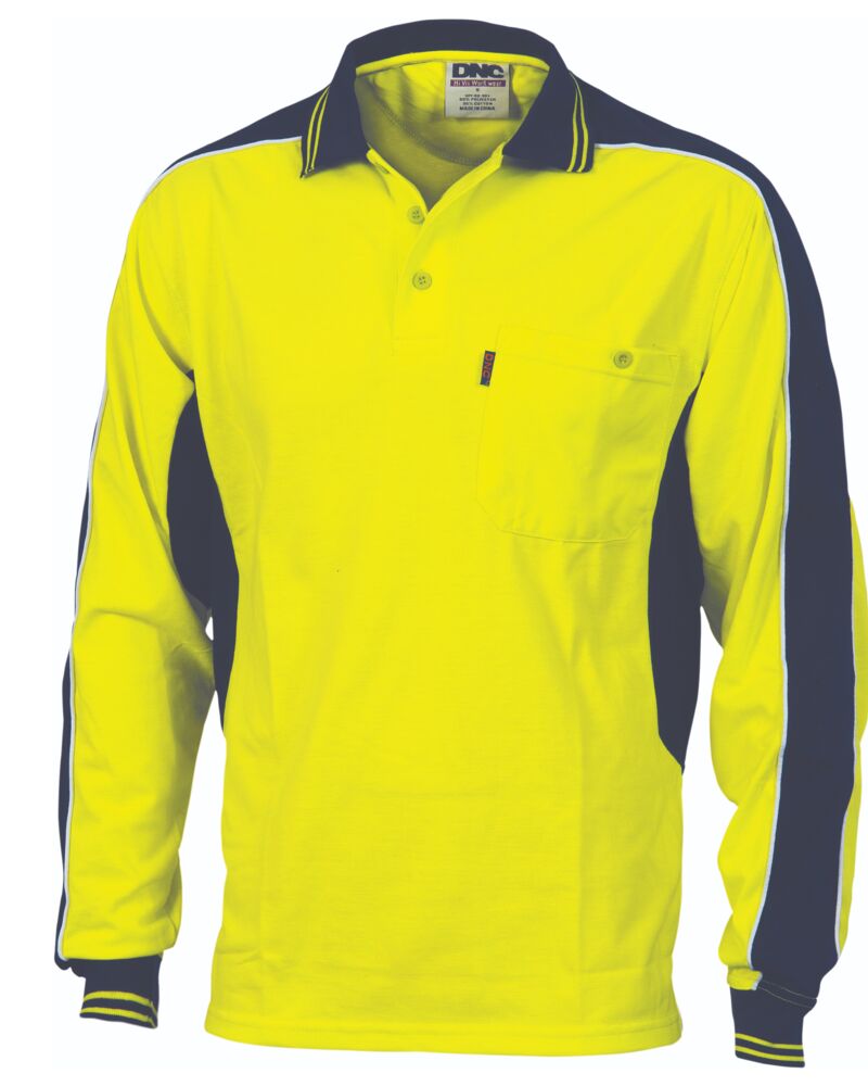 Poly/Cotton Contrast Panel Polo - long Sleeve Thumbnail