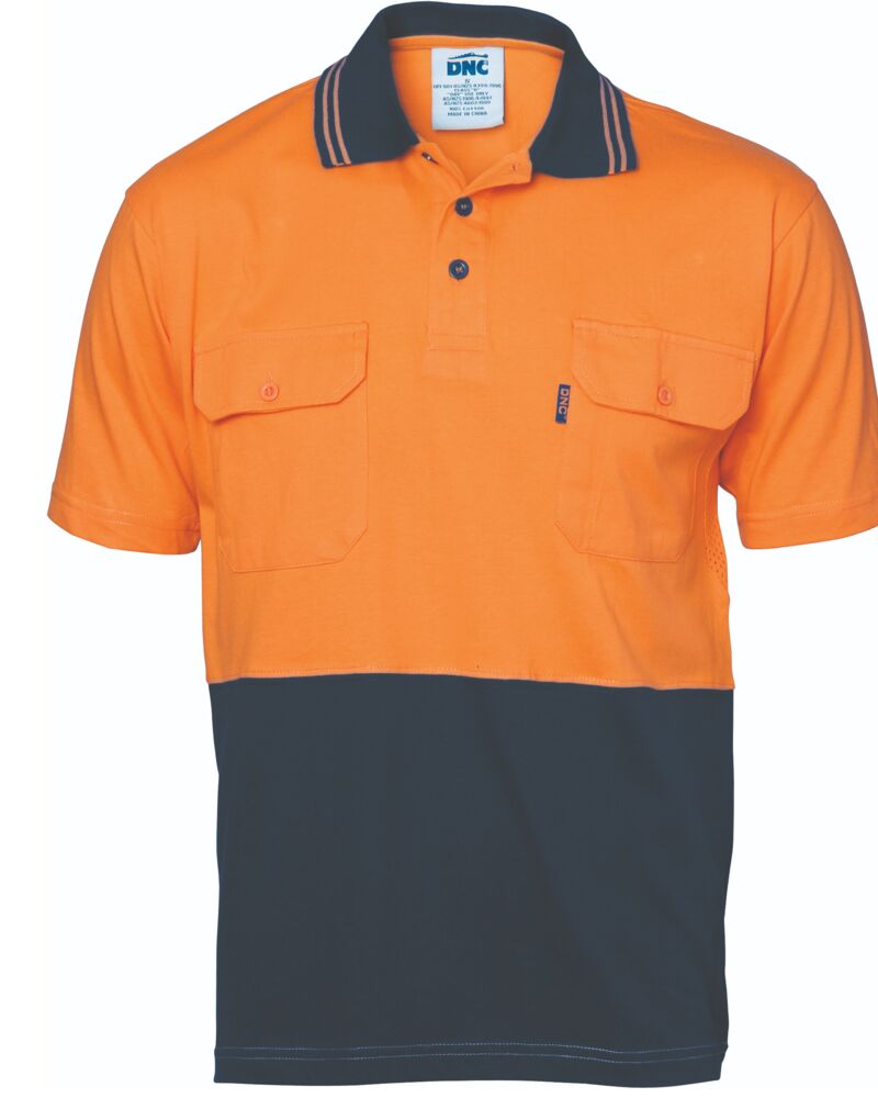 HiVis Cool-Breeze 2 Tone Cotton Jersey Polo Shirt with Twin Chest Pocket - S/S Thumbnail