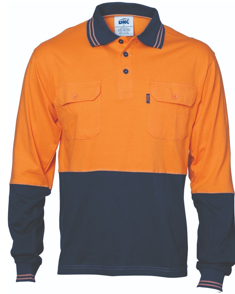 HiVis Cool-Breeze 2 Tone Cotton Jersey Polo Shirt with Twin Chest Pocket - L/S Thumbnail