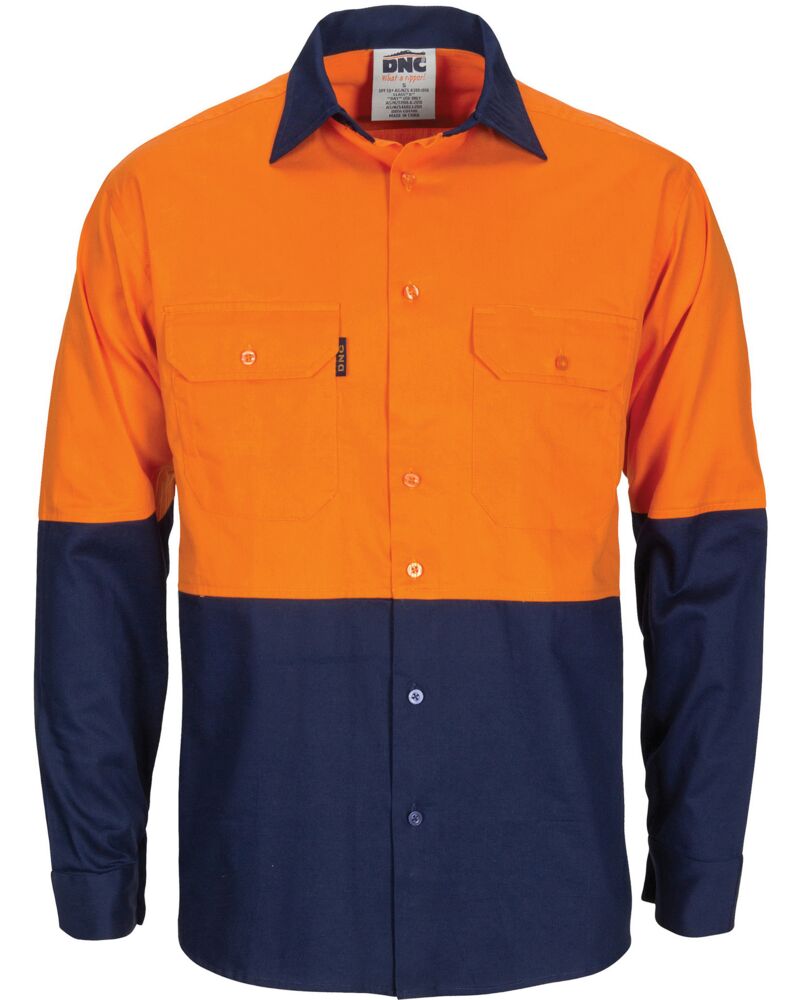 HiVis R/W Cool-Breeze T2 Vertical Vented Cotton Shirt with Gusset Sleeves - Long Sleeve Thumbnail