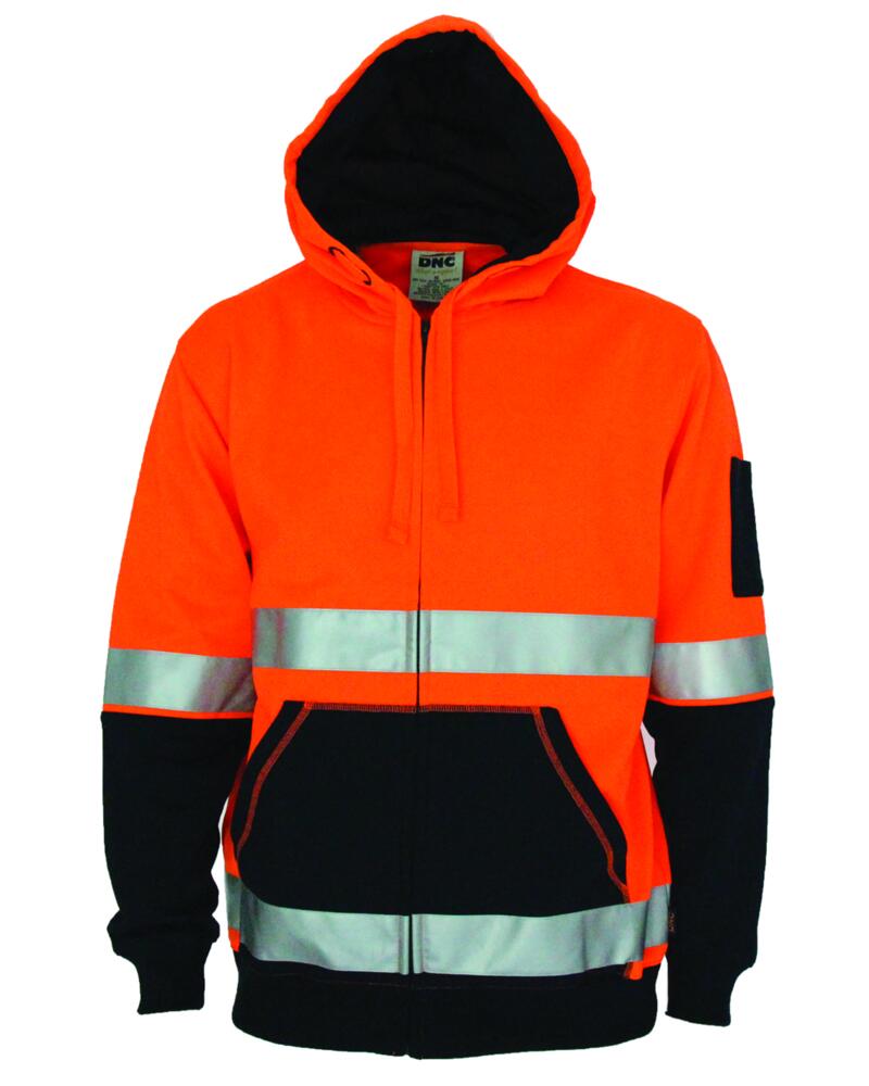 Hivis 2 tone full zip super fleecy hoodie with CSR R/tape Thumbnail