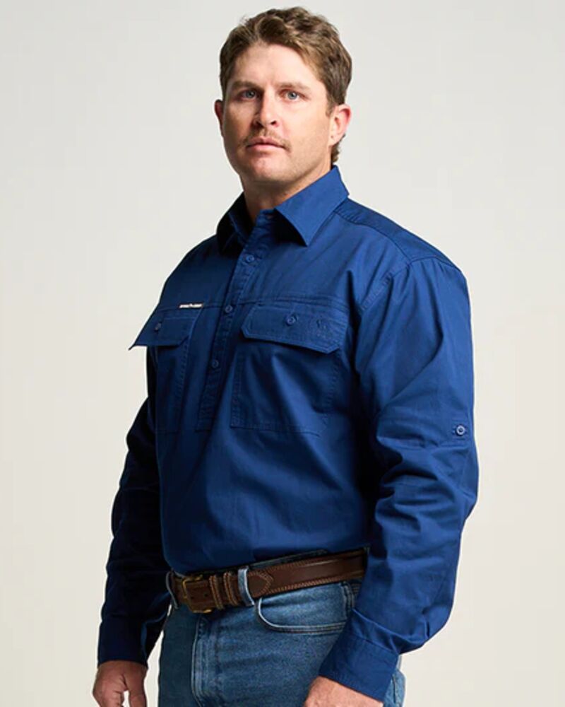 KILCOY | Mens Half Button Long Sleeve Work Shirt - Navy Thumbnail