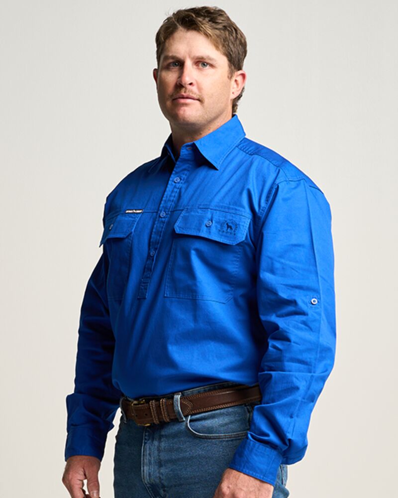 KILCOY | Mens Half Button Long Sleeve Work Shirt - Royal Thumbnail