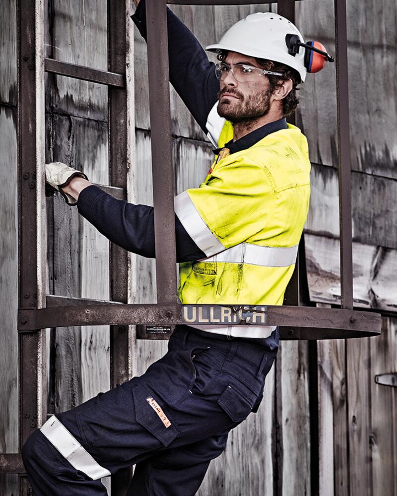 Mens Orange Flame Hi Vis Closed Front Shirt - Hoop Taped Thumbnail