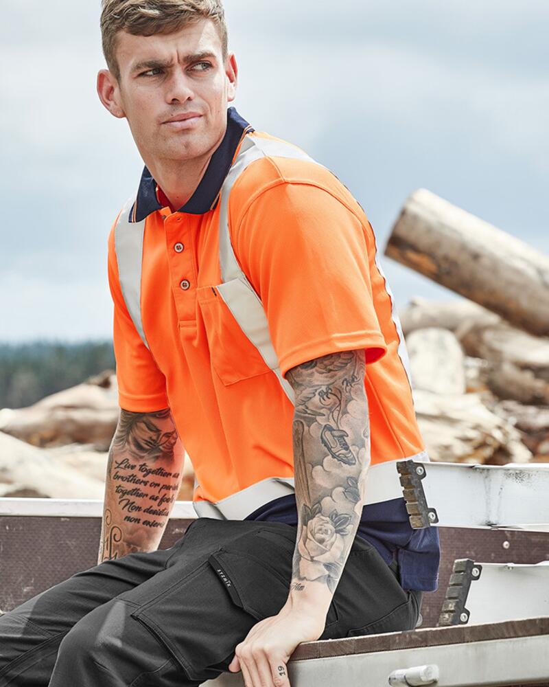 Mens Hi Vis Spliced Short Sleeve Polo - Shoulder Taped Thumbnail