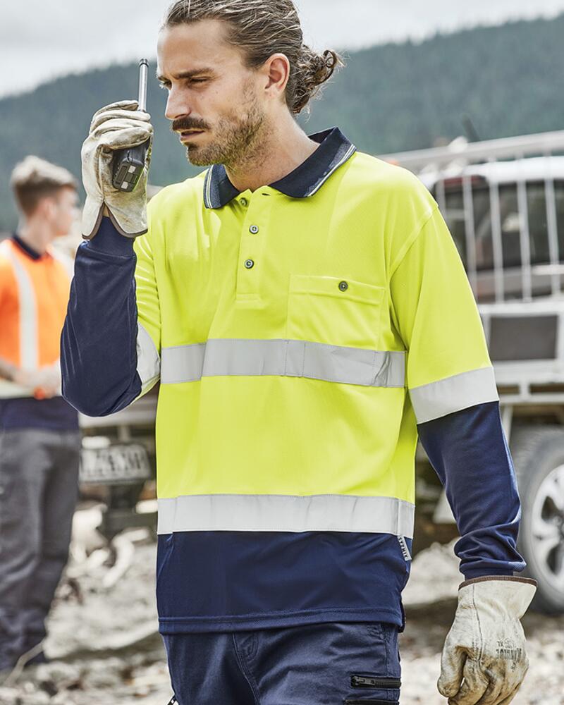 Mens Hi Vis Spliced Long Sleeve Polo - Hoop Taped Thumbnail