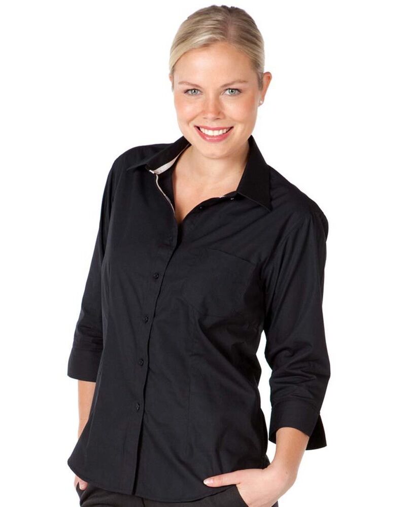 JB's Ladies Contrast Placket 3/4 Shirt Thumbnail