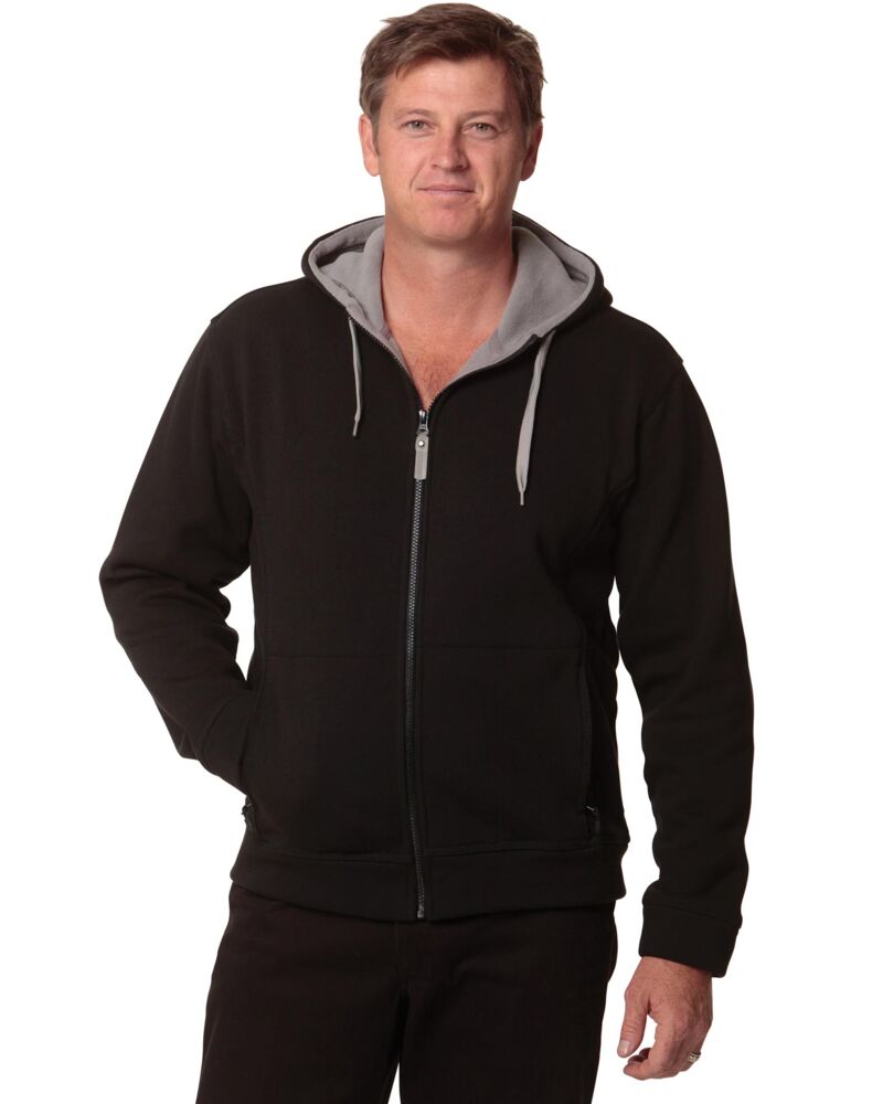 Men's Full Zip Contrast Bonded Fleece Hoodie Thumbnail
