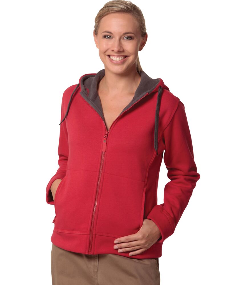 Women's Full Zip Contrast Bonded Fleece Hoodie Thumbnail